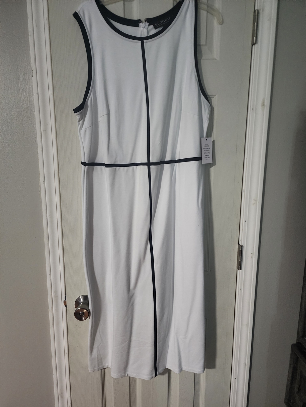 Eloquii White Midi Dress with Black Piping